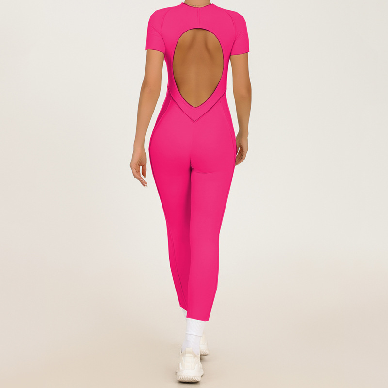 Transfronterizo europeo y americano otoño e invierno nuevo estilo tridimensional línea divisoria deportes ajustados de manga corta mono sin espalda pantalones de yoga de una pieza