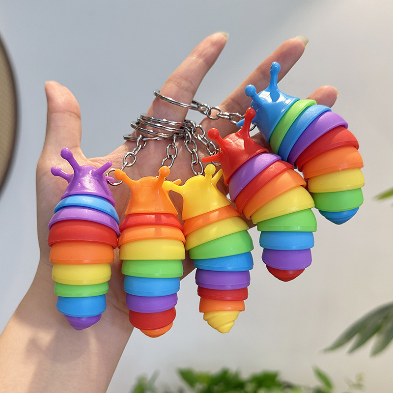 Cross-border Intelligence Decompression Caterpillar Keychain Stall Decompression Slug Toy Car Keychain Bag Pendant