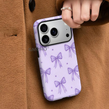 海外热销苹果17手机壳满屏紫色蝴蝶结iPhone15菲林二合一16pm硬壳