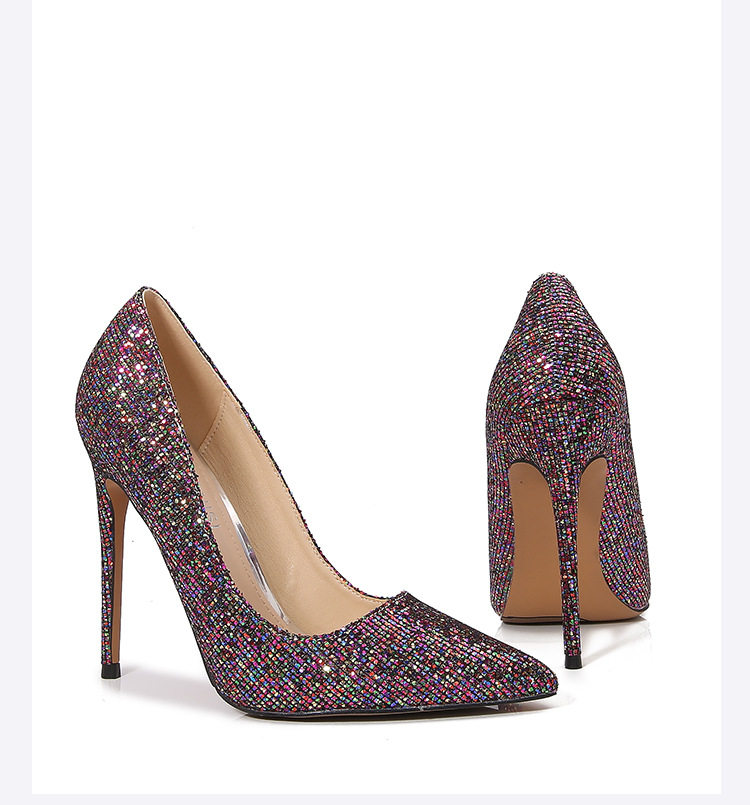 Giày cao gót nữ mũi nhọn gót siêu cao phủ sequins lấp lánh phong cách Âu Mỹ — Màu bạc, Màu sắc, Màu vàng, Màu đỏ chi tiết 32