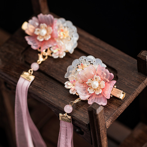 Children's Hanfu headwear pink ribbon hairpin ancient style hair accessories clip tassel step rocking accessories 18.9GF209