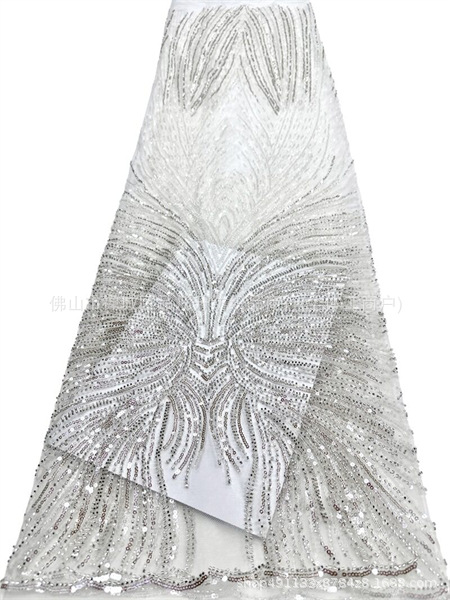Fabricante nuevo estilo francés multicolor tela de perlas bordadas brillante brindis tela vestido de boda