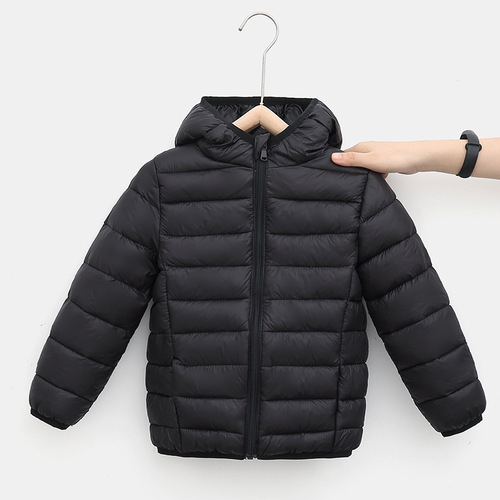 Foreign trade autumn and winter new pure color children's down cotton coat for men and women's middle school children hooded light warm cotton coat coat