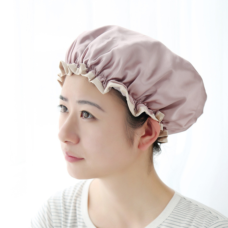 Plain Double Layer Cap Waterproof Adult Women Shower Long Hair Bathing Head Cover Kitchen Oil Fume Proof Hat_voghion.com