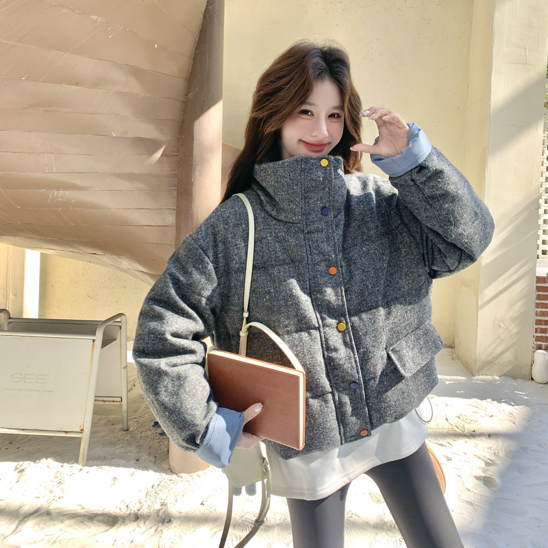 花灰色羽绒服女冬季加厚外套2025新款超火巨好看韩系小个子面包服