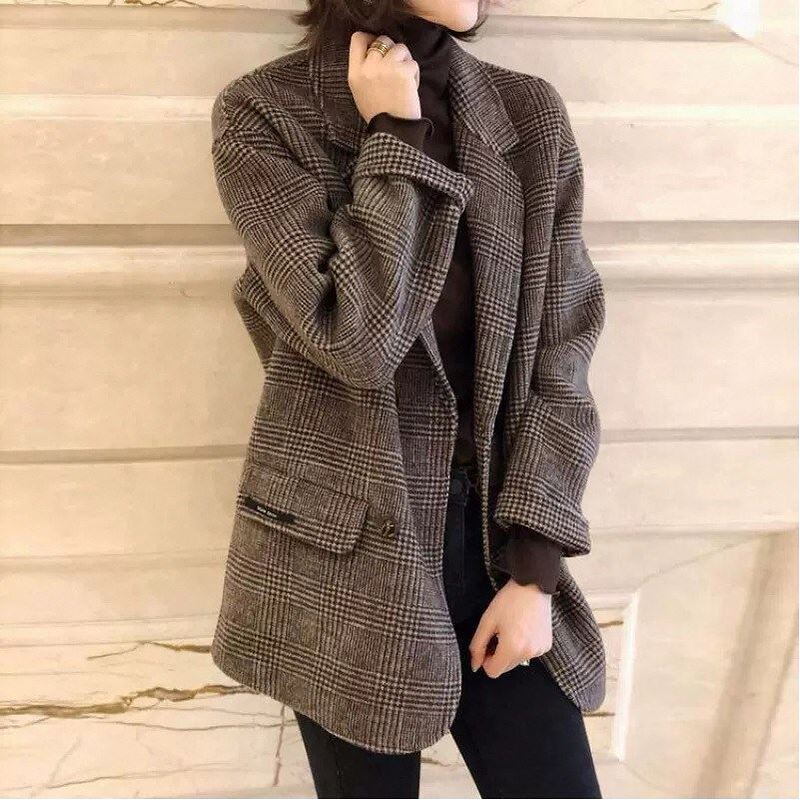 Winter Thickened Double-Sided Cashmere Coat for Petite Women, British Plaid Woolen Blazer, Autumn/Winter 2026 Winter Thickened Double-Sided Cashmere Coat for Petite Women, British Plaid Woolen Blazer, Autumn/Winter 2026