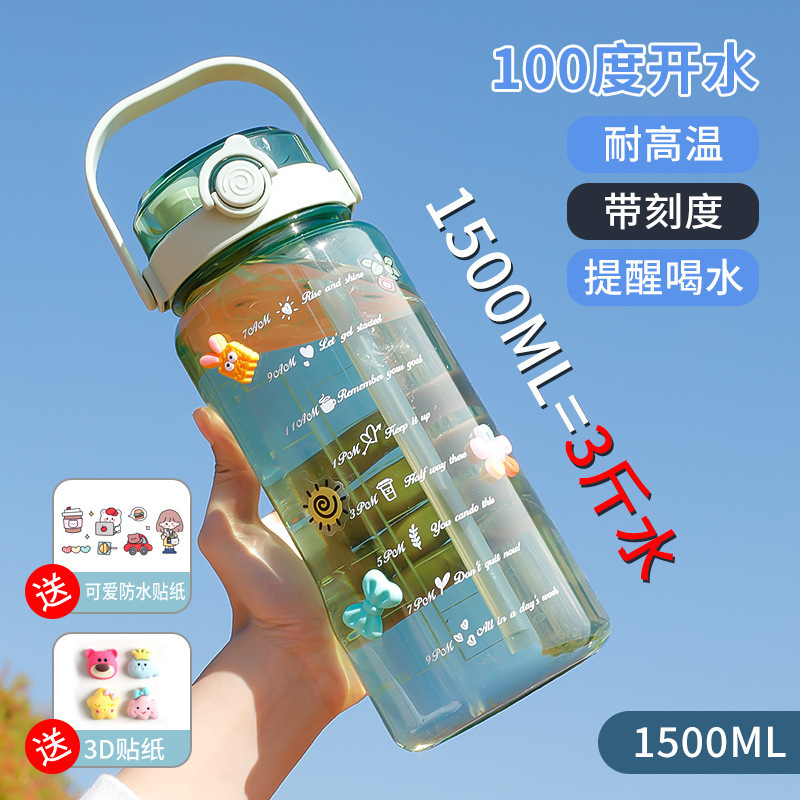 容量水杯带吸管刻度2000ml运动军训耐高温水壶男女便携塑料杯|undefined