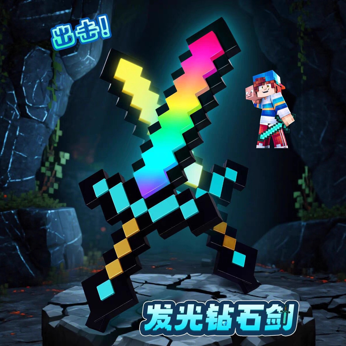 我的磁力世界钻石剑火花激光剑武器儿童男孩子发光火把灯玩具礼物