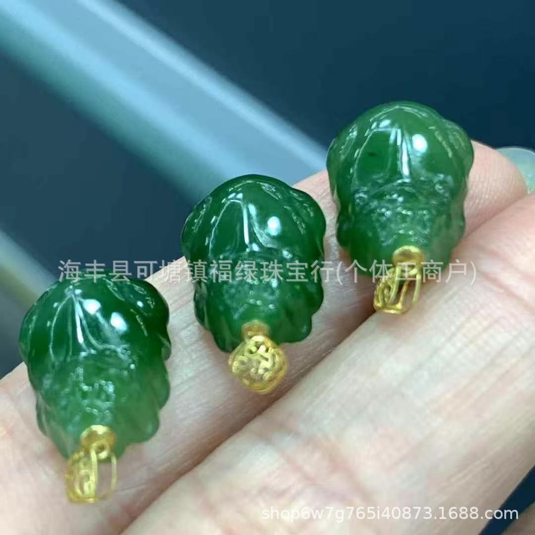 厂家批发 天然和田碧玉貔貅  18k金扣头 diy饰品挂件 男女同款
