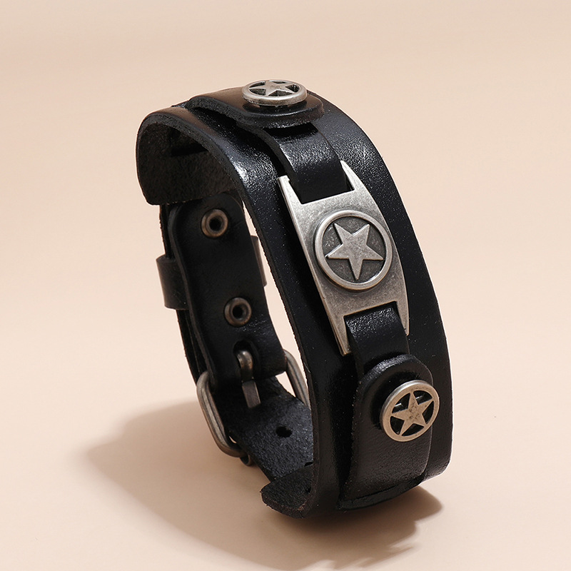 simple retro five-pointed star multi-layer leather bracelet