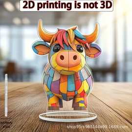 跨境新品创意各种可爱小动物摆件平面亚克力摆件桌面装饰品工艺品