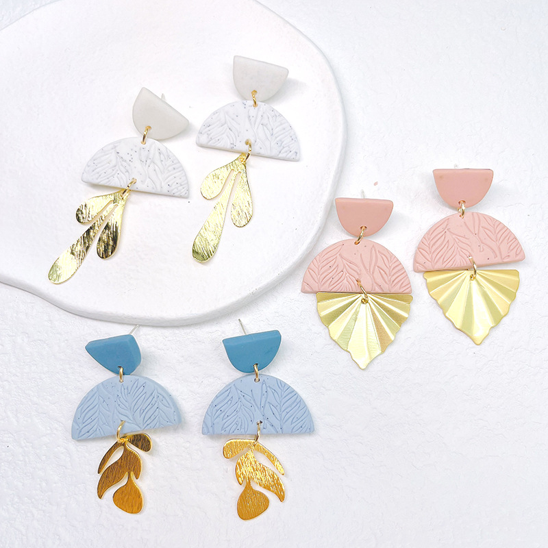 1 Pair Fashion Geometric soft clay Metal Patchwork Womenu0027S Drop Earrings