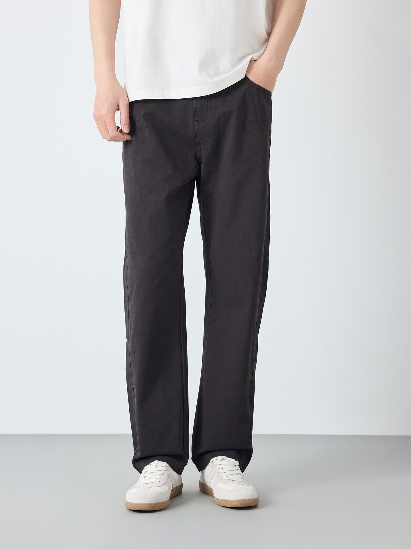 Quần kaki nam công sở chất liệu cotton pha lanh dáng suông — đen
