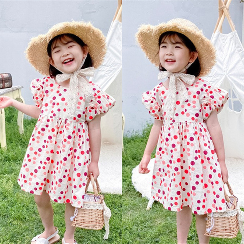 Girls Summer Puff Sleeve Dress New Children Polka Dot Princess Dress Baby 2022 Princess Dress