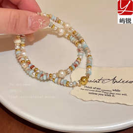 寿山石淡水珍珠手链女多巴胺叠戴串珠手串轻奢小众手饰品清新屿锐