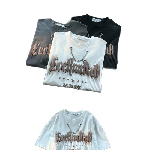 Heavyweight American street style bubble necklace t-shirt for men, short sleeve loose European and American fashion brand hiphop street dance half sleeve t-shirt