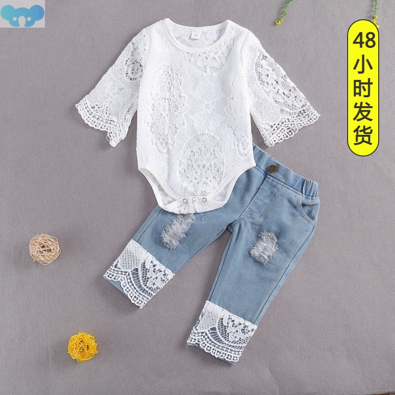 Citgeett Summer Baby Girls Long Sleeve Lace Rome Suit Tria
