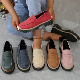 2024 New Spring and Autumn Loafers plus size Casual Sandy British Style Women's Shoes Thick Heel Thick Sole Foreign Trade Vintage