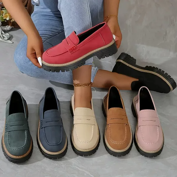 2025 New Spring & Fall Loafers Large Size Casual Frosted British Style Women's Shoes Thick Heel Thick Sole Export Retro