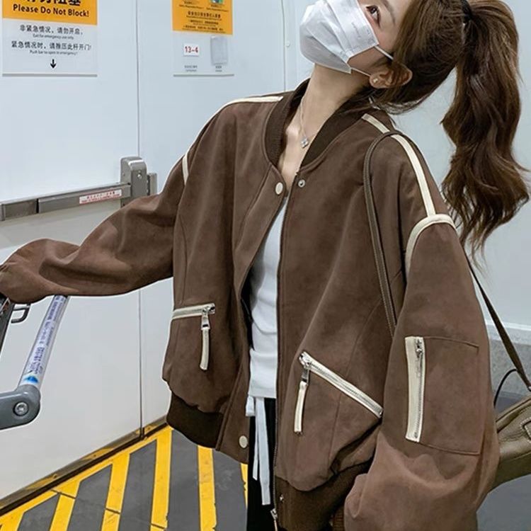 Unmun Design Niche High-End Petite Coffee-Colored Baseball Jacket for Women 2025 Spring and Autumn Super Stylish Jacket