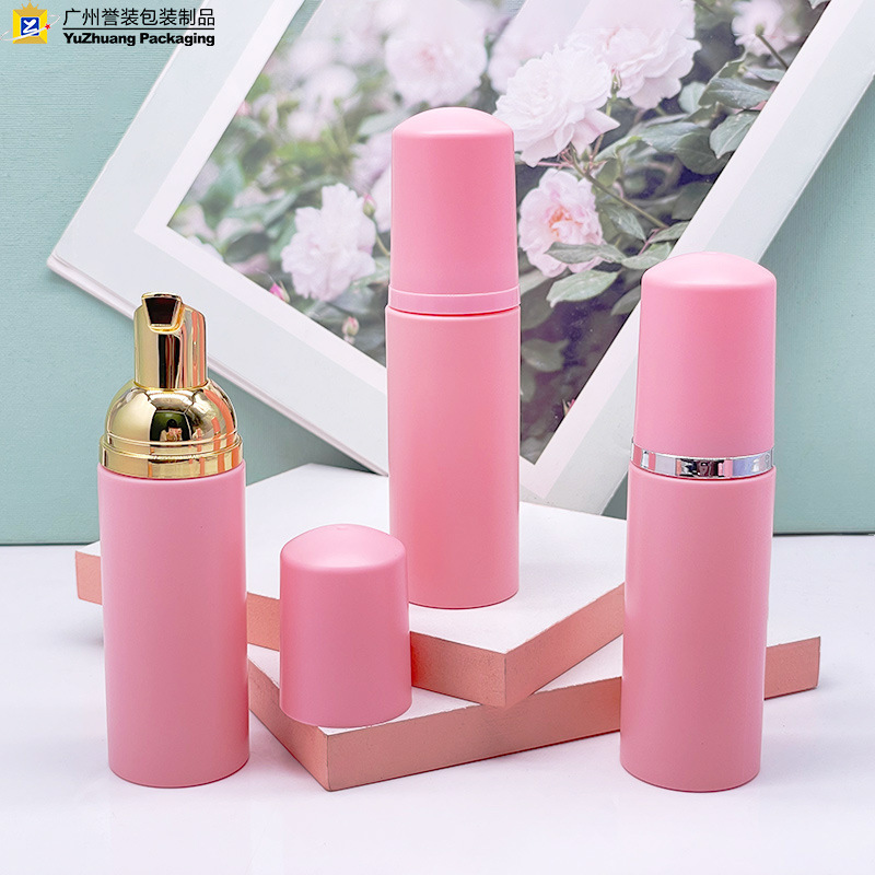 Botella de espuma PET rosa esmerilado de 60 ml para mousse limpiador facial, con bomba de espuma, material de embalaje cosmético para viajes, en stock.