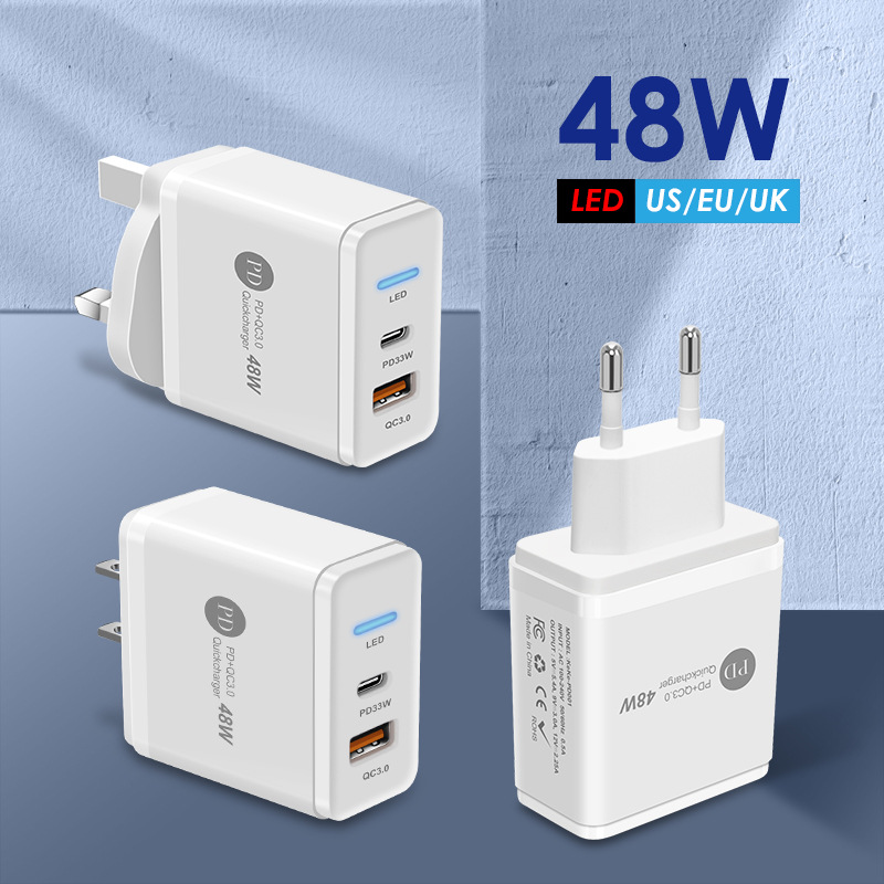 PD48W fast charging mobile phone 5V5A British standard PD+USB multi port LED light adapter charger_voghion.com