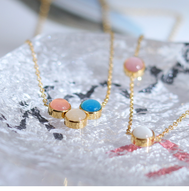Pendant Necklace Classification 1 Piece Quantity Street Occasion Fashion Round Titanium Steel Plating Opal Pendant Necklace 1 Piece