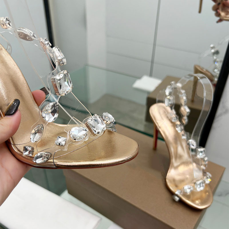 CL zapatos irregulares de tacones altos de diamante sandalias de hadas para usar 2025 nuevas sandalias de boca de pez de verano