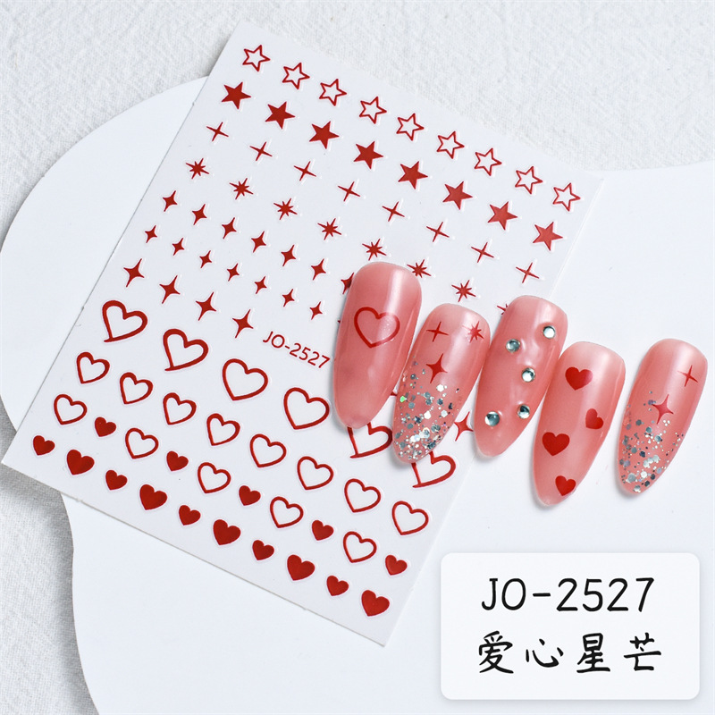 Año nuevo rojo uñas pegatinas festivo flor arco corazón francés letras ricas nuevo país estilo adhesivo uñas pegatinas