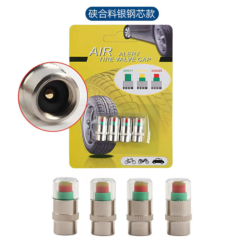 Vehicle tire pressure warning cap 4 loaded tires, 4 loaded pins, 4 loaded 2.4Bar copper core car tire pressure monitoring cap