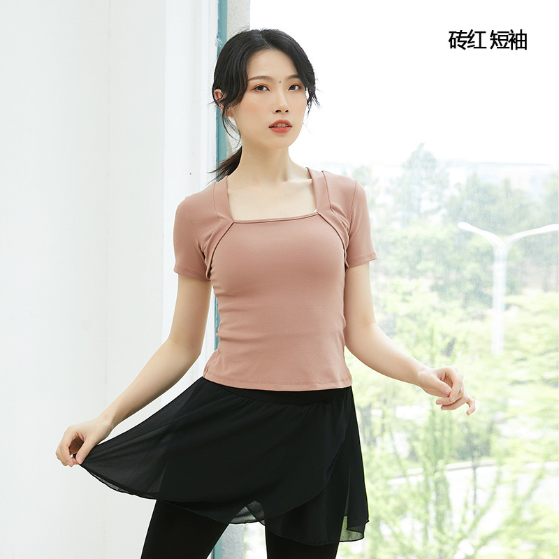 舞蹈练功服女春秋成人复古芭蕾风教师形体服装长袖假两件气质上衣|undefined