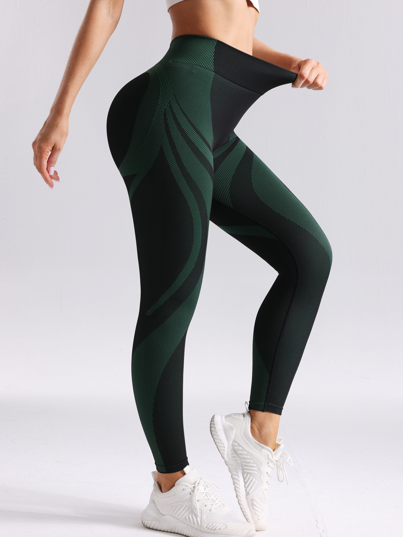 2025 pantalones de yoga de color de contraste de cintura alta transpirables sin costuras para mujer pantalones de ropa de yoga deportiva a rayas largas con cadera ajustada