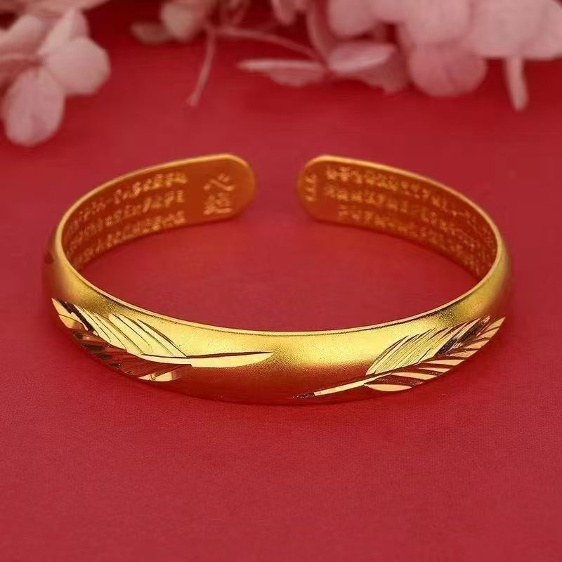 Brazalete de hoja de oro, brazalete abierto para mamá.