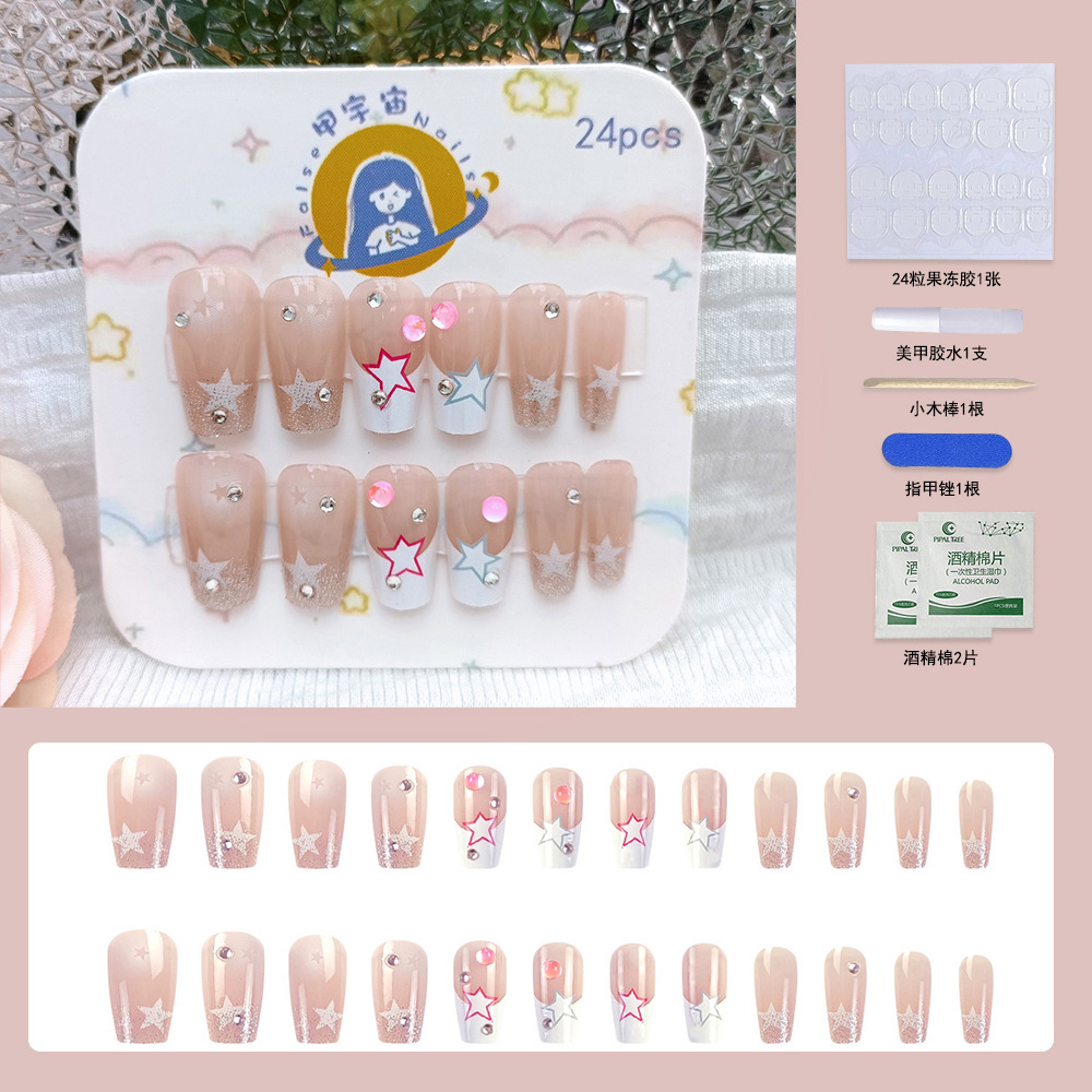 Uñas de manicura portátiles hechas a mano, 24 piezas, fototerapia, parches de uñas postizas estéreo, producto terminado, uñas portátiles extraíbles