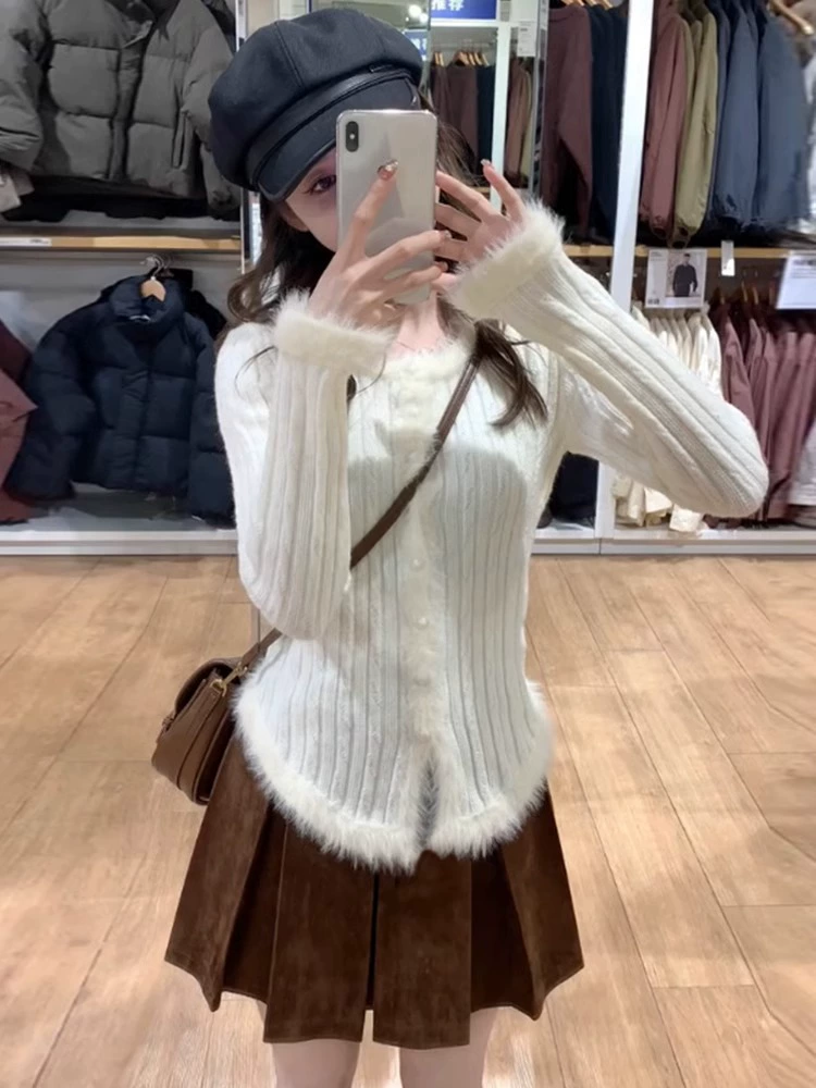 Вязаный кардиган с плюшевыми краями