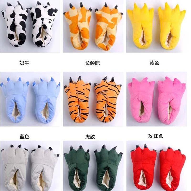 Women's Autumn and Winter Cartoon Creative Plush Paw Shoes Cotton Shoes Cute Home Warm Slippers Fun