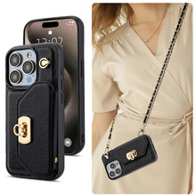 适用苹果15pro女士斜挂包保护套iphone15pro max拉链插卡手机皮套