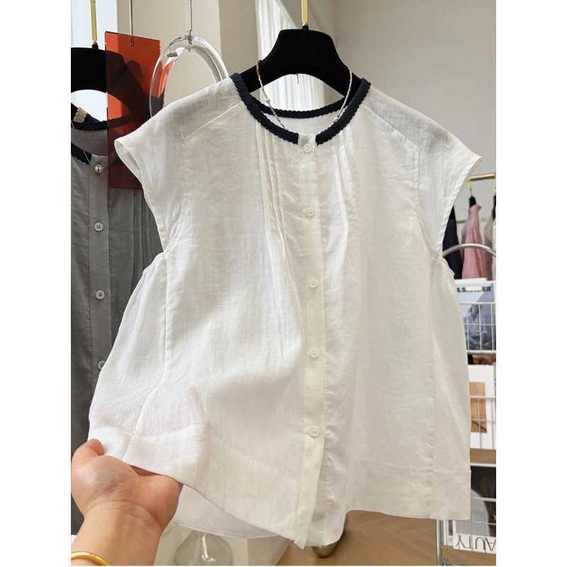 韓国風ノースリーブシャツ、女性用夏フレンチスタイルシャツ、超見栄えの良いファッショナブルなアウターベスト、新しいトップス|undefined