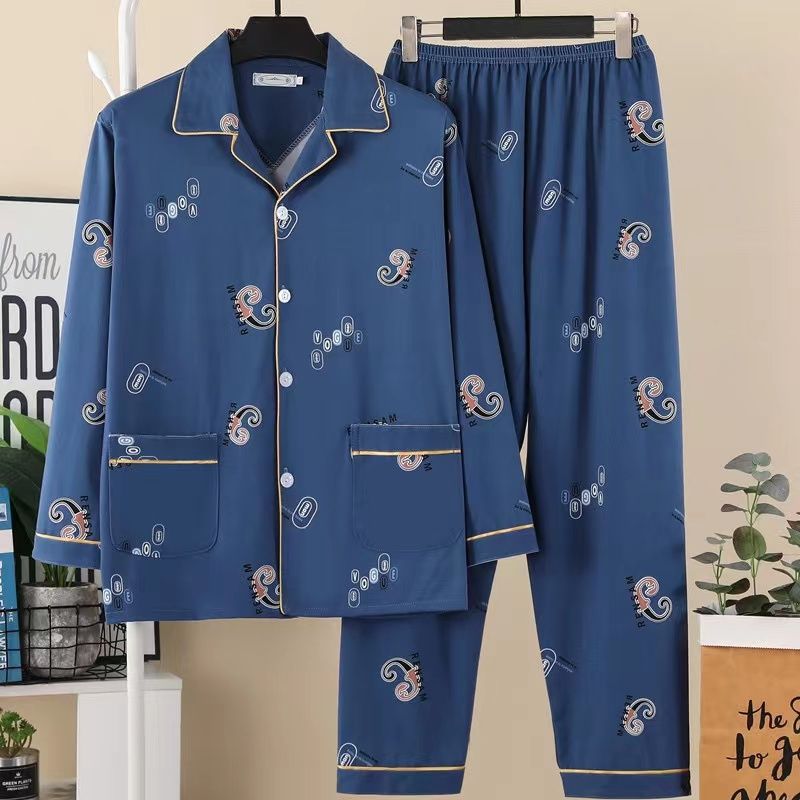 Pijamas de algodón masculinos primavera y otoño delgados pantalones de manga larga, jóvenes de mediana edad y ancianos, cardigans casuales, set de ropa para el hogar, cuatro temporadas