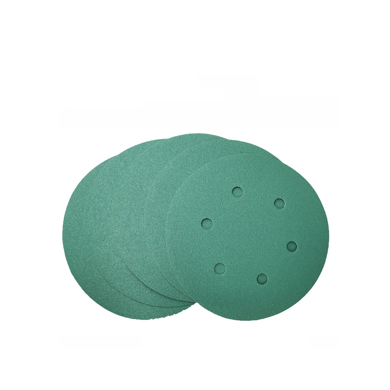 厂家批发聚酯薄膜砂纸绿色背绒圆盘砂汽车打磨6寸带孔绿色砂