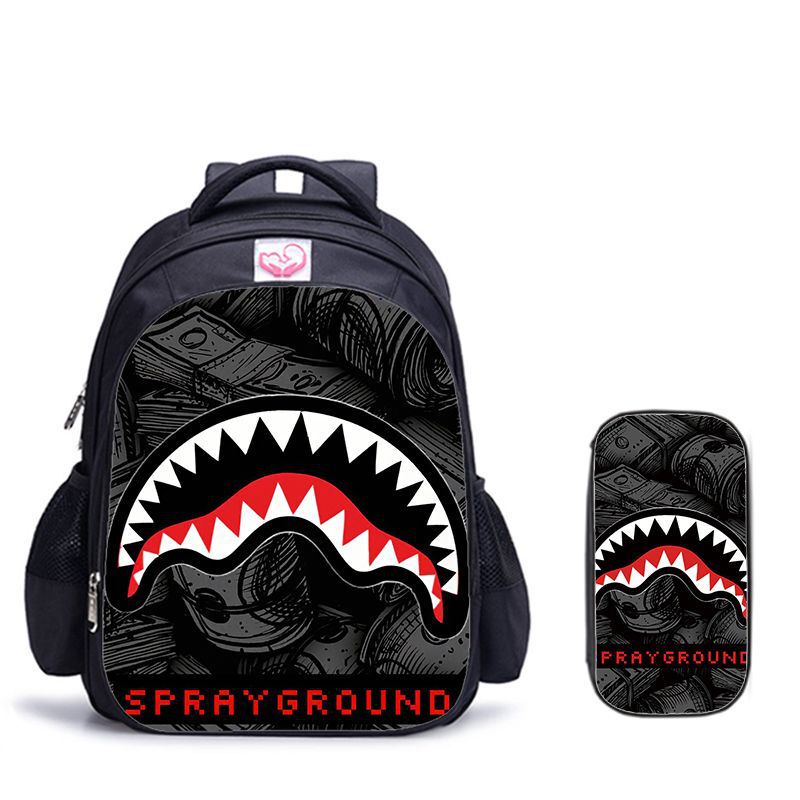 Prayground Dollar Bill Graffiti Shark Mouth School Bag Pencil Case Two-Piece Set Student Large Capacity Backpack Stationery Bag Prayground Dollar Bill Graffiti Shark Mouth School Bag Pencil Case Two-Piece Set Student Large Capacity Backpack Stationery Bag