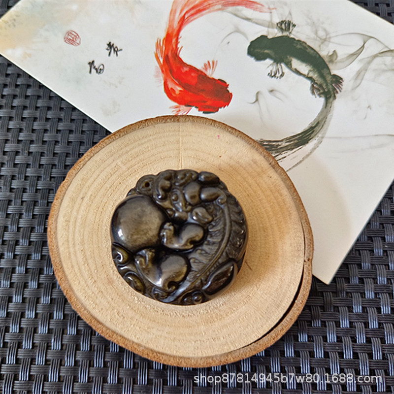 골드 흑요석 브레이브 볼 알몸 펜던트 (직경 약 35mm)