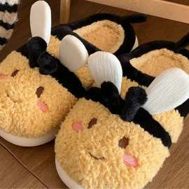 跨境新品 Bee Slippers蜜蜂毛绒女士可爱舒适柔软防滑家具棉鞋