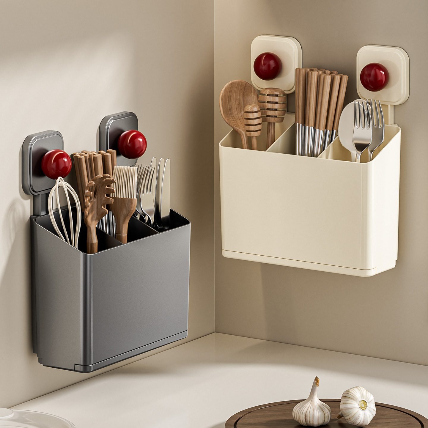 Suction Cup Chopstick Holder Kitchen Storage Rack, No-Installation Wall-Mounted Household Chopstick Holder, Chopstick Cage, Cutlery Draining Storage Rack