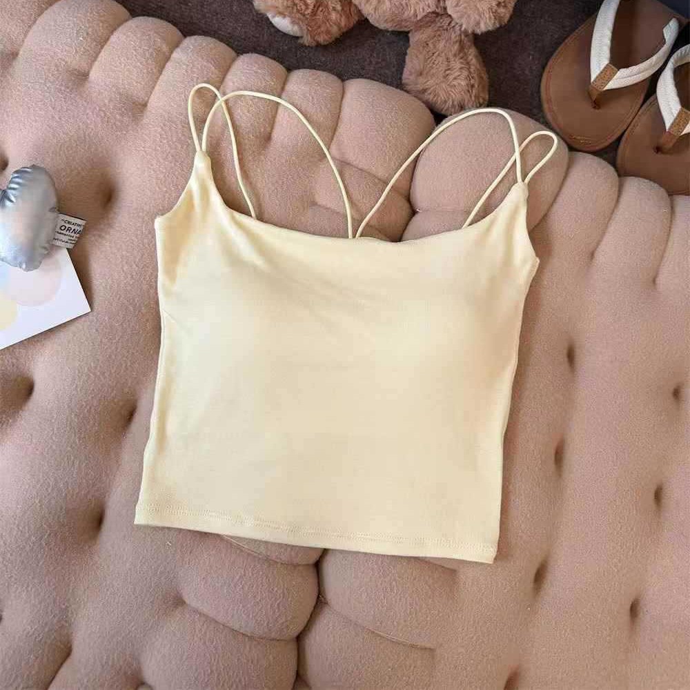 Verano nuevo estilo sexy doble correa de hombro hermosa correa de espalda color sólido delgado de una pieza con almohadilla para el pecho todo fósforo image 6