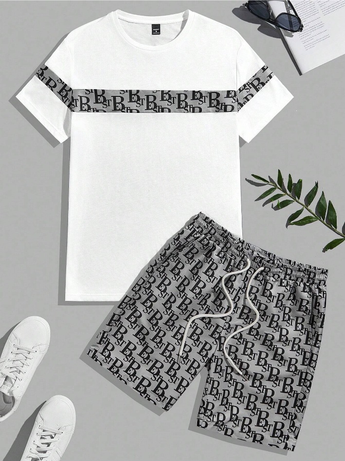 Men's Light Luxury Summer T-Shirt And Shorts Set High Street Casual Sports Wear With Short Sleeves_viptrois.com