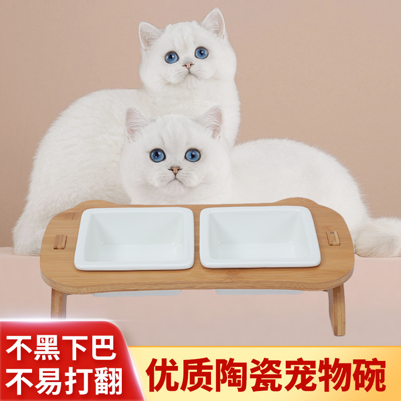 고양이와 개를 위한 천연 대나무 애완동물 그릇 식기, 범용 고양이 그릇, 견고하고 탈착 가능하며 고급스러운 개 식기, 애완동물 용품