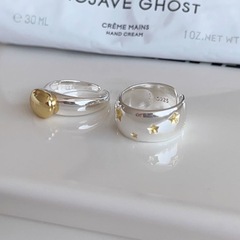 韓國重工輕奢加厚鍍金小圓球星星寬光面戒指女時尚百搭高級感指環