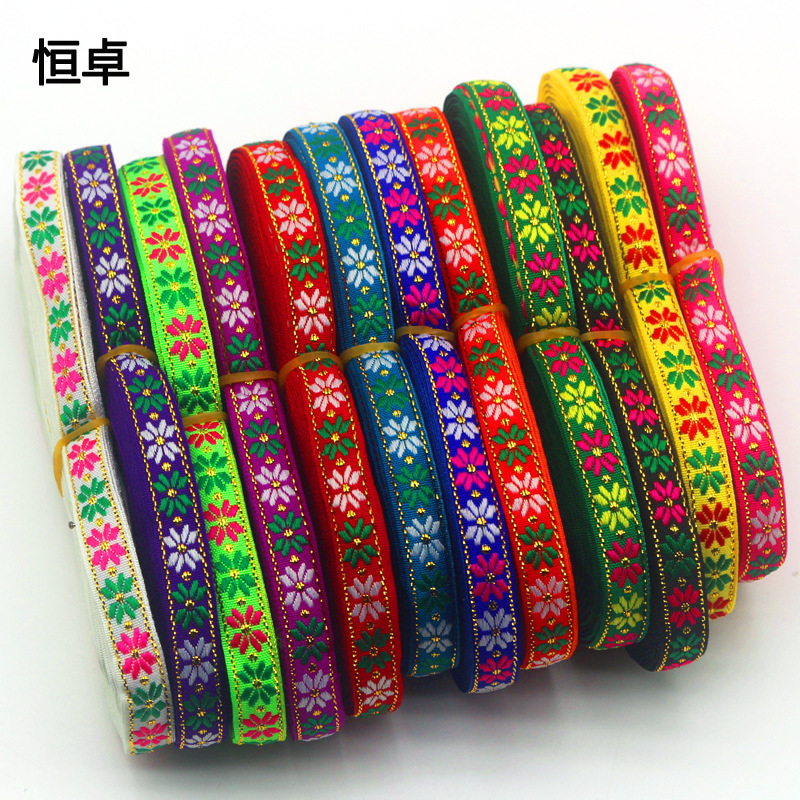 Encaje floral nacional de 1cm para decoración de ropa, accesorio DIY manual, estilo faixa