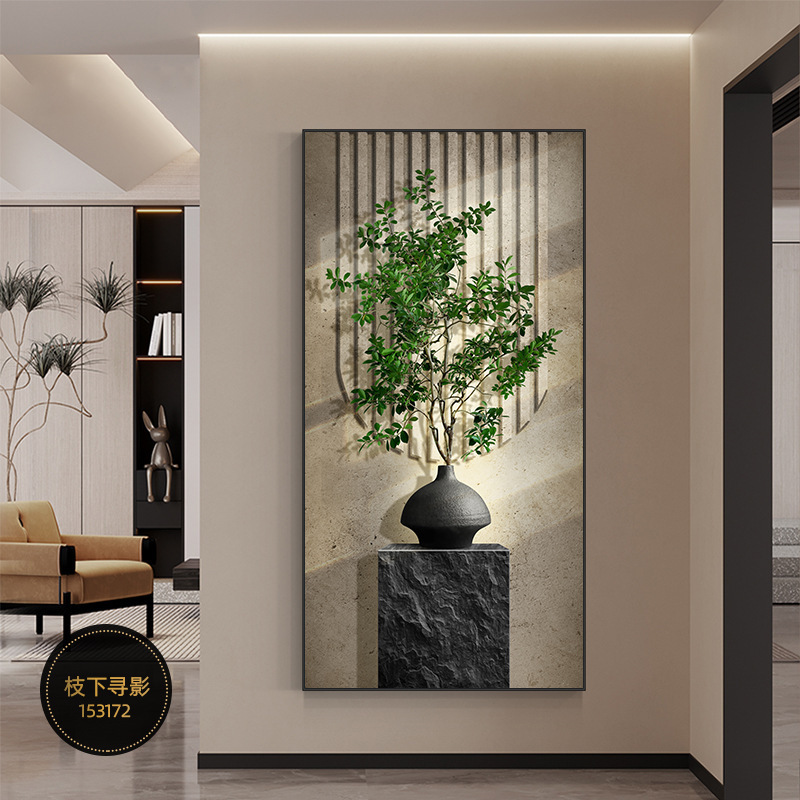 軽豪華入戸玄関装飾画感玄幻客間廊下背景壁壁画新中国式緑植通路掛け画|undefined